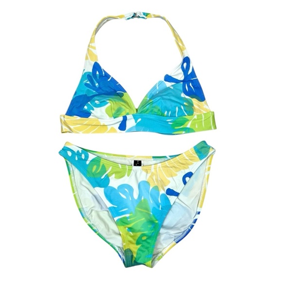 Vintage La Blanca by Rod Beattie Pastel Tropical Monstera Leaf Bikini Swimsuit - Picture 1 of 8